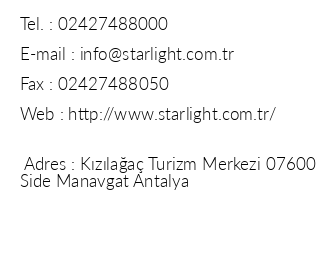 Starlight Resort Hotel iletiim bilgileri